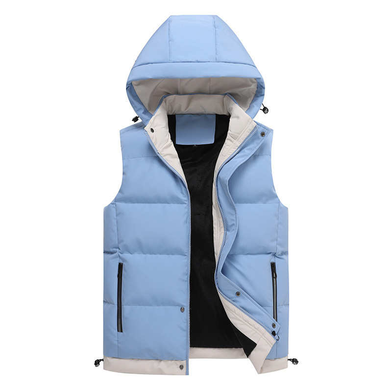 Oversized Unisex Hooded Vest – Lightweight Winter Layering For Men & Women (Sizes M-6XL) – Fleece-Lined Windproof Outdoor Vest (Black, Blue, Khaki)_voghion.com