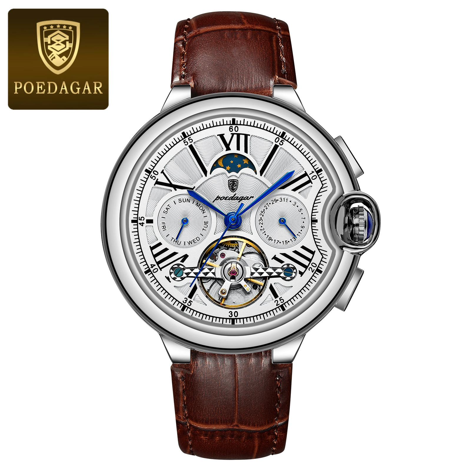 POEDAGAR Pedagree nuevo reloj mecánico impermeable para hombres turbón automático correa de reloj cómodo 1413