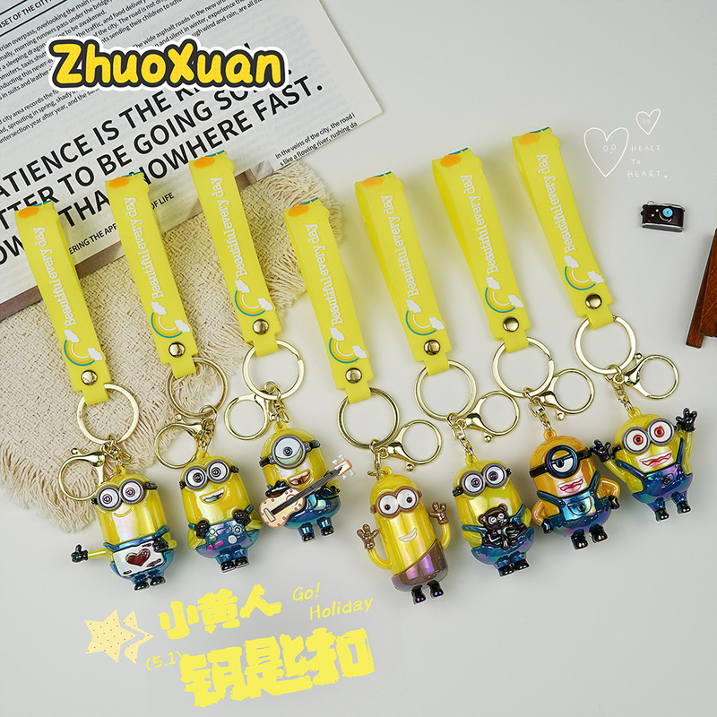 Electroplated Cartoon Bob Minion Keychain Bag Doll Pendant Couple Keychain Backpack Decoration Small Gift