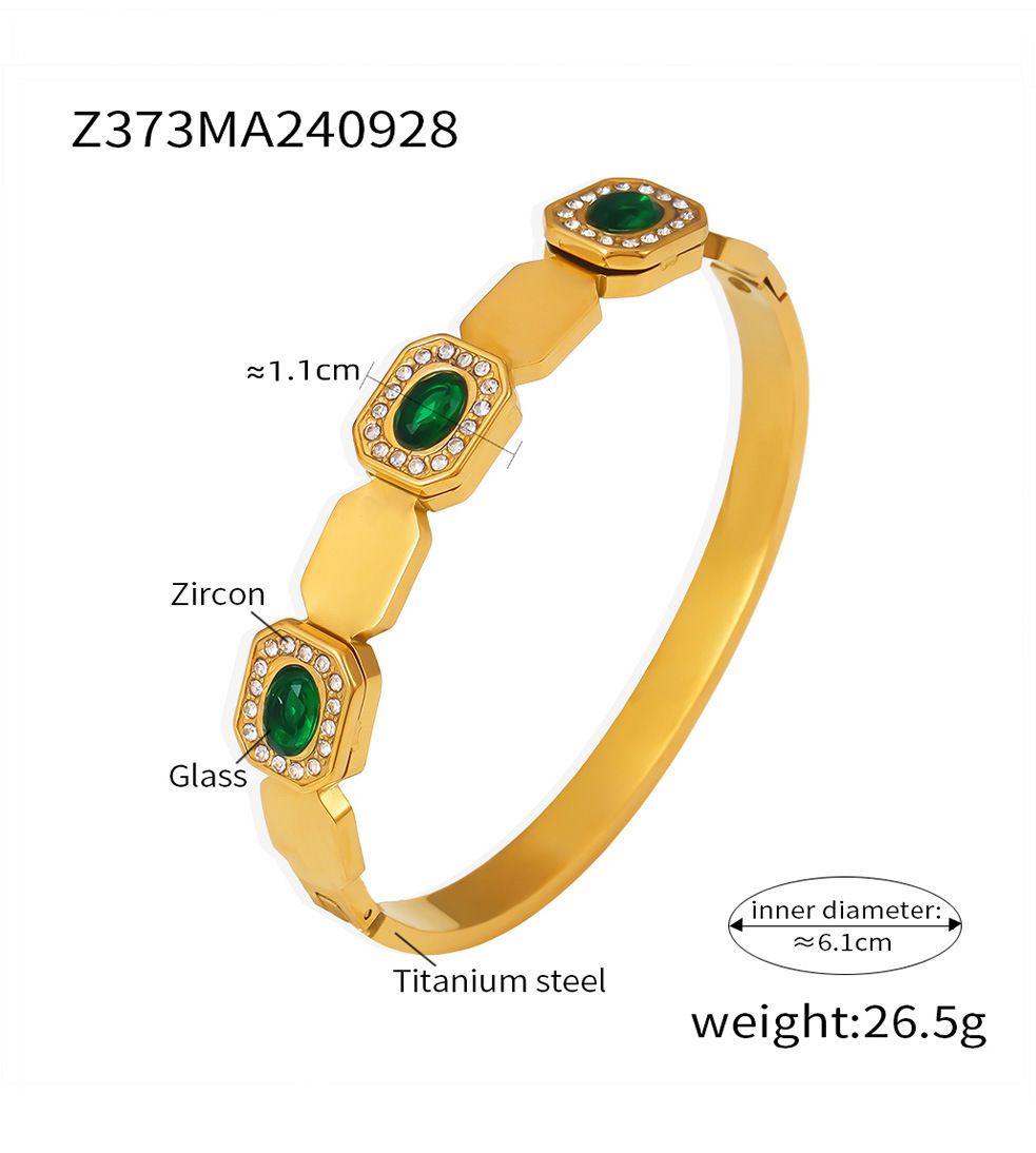 Titanium Steel Green Diamond Buckle Bracelet For Women Elegant_voghion.com