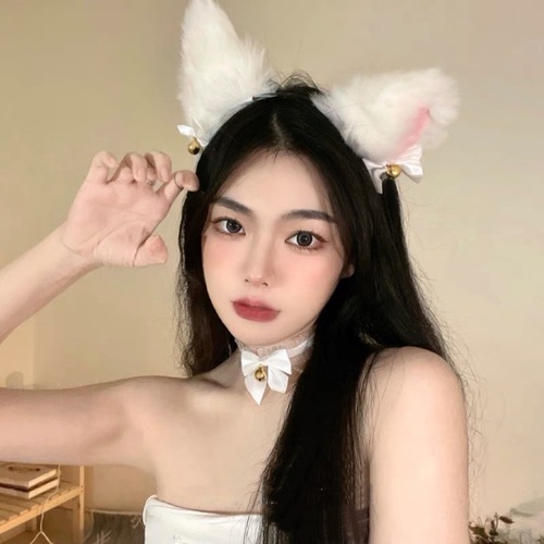 (Hairband + Collar) Cat Ears Bell Hairpin Female Little Wild Cat Rabbit Hairpin Headband New Year Head Accessories