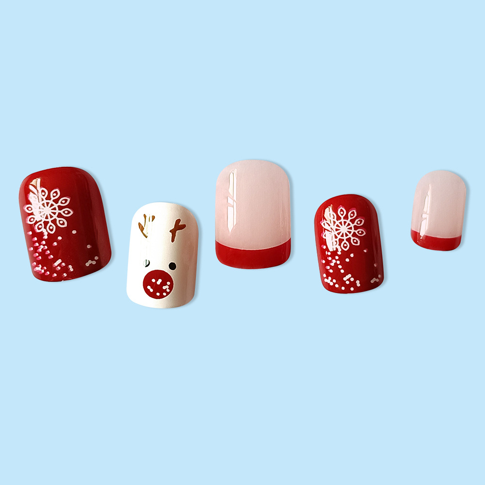 Simple Snowflake Deer Wears Nail on Christmas Day High grade Nail Enhancement Tablets Factory Direct Selling Finished Nail Wearing Products Wholesale