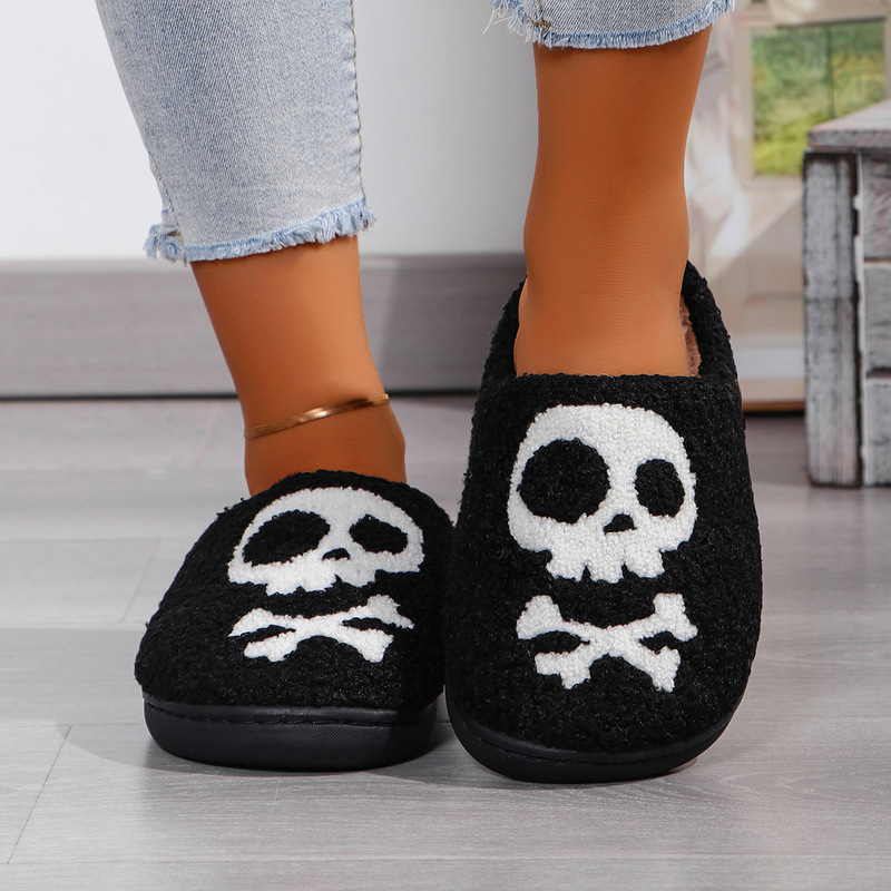 New Halloween Comfortable Home Skeleton Warm Winter Cotton Slippers Couple Men's and Women's Thick-soled Soft-soled Shoes Thick-proof