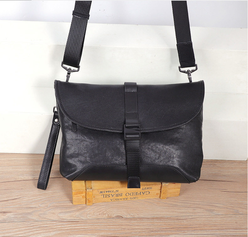 Túi đeo chéo nam da bò thật kiểu dáng nhỏ gọn, túi cầm tay thời trang 29×11×17 cm — màu đen chi tiết 19