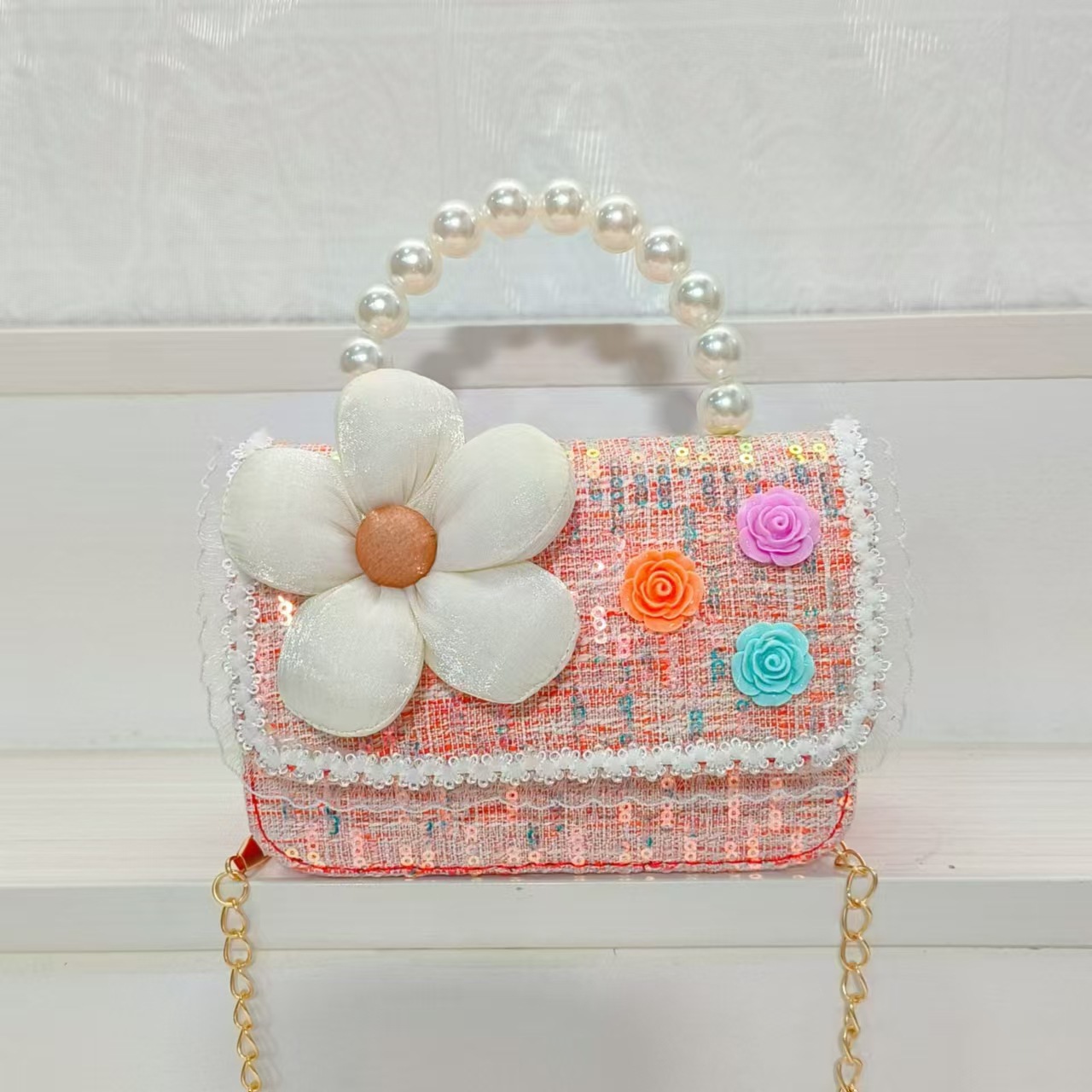 Bolso de princesa, bolso de perla, bolso de hombro, bolso de cambio, bolso de accesorios, bolso de cadena, bolso de Año Nuevo para chicas