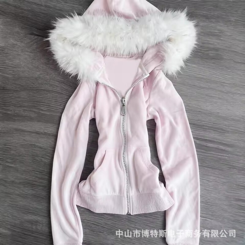 Cross-Border Autumn and Winter New Sweet Yins Style Fresh and Fashionable Fur Collar Cardigan Zipper Sweatshirt Jacket Top Cross-Border Autumn and Winter New Sweet Yins Style Fresh and Fashionable Fur Collar Cardigan Zipper Sweatshirt Jacket Top