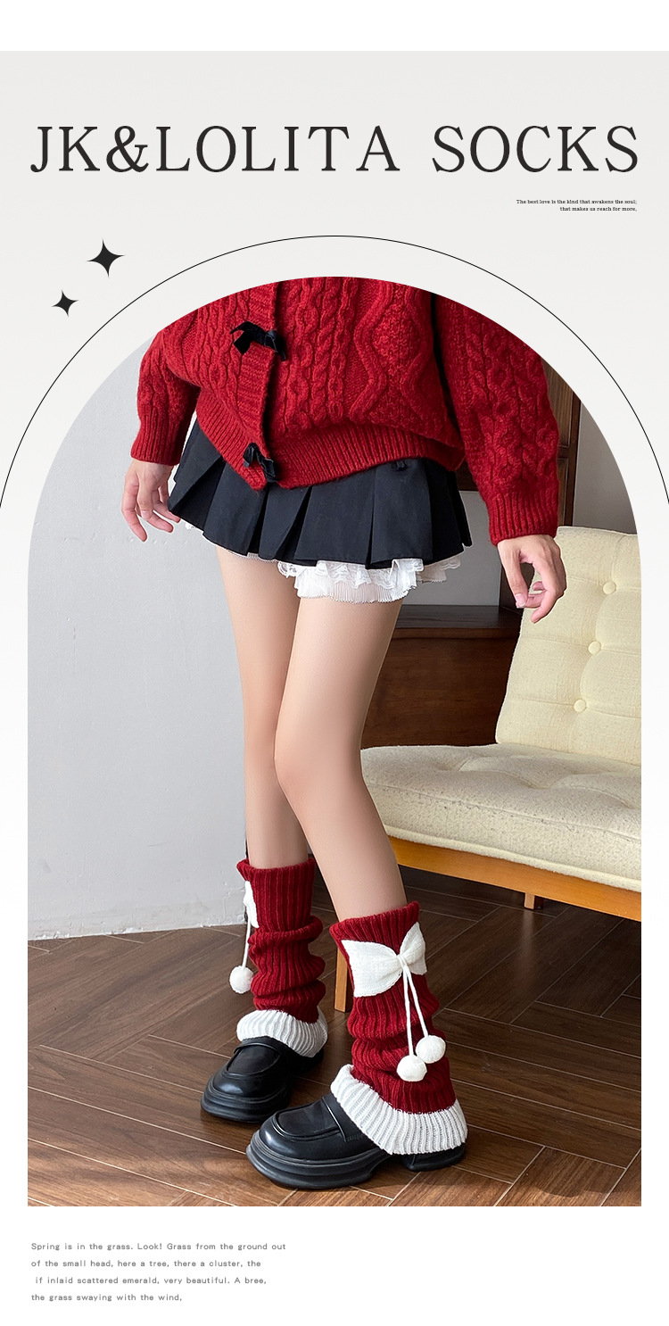 Apparel Accessories Women's Knitted Leg Warmers With Bow & Pompom - Soft Acrylic, High-Cut, Breathable, Non-Slip, Stylish For Winter & Fall_voghion.com