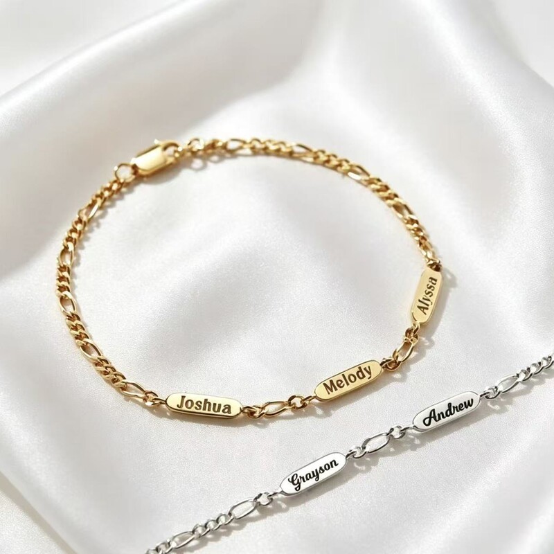 Non-fading stainless steel engraved name bracelet, fashionable handmade chain, women's gift for summer 2026 Non-fading stainless steel engraved name bracelet, fashionable handmade chain, women's gift for summer 2026