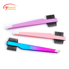 廠家直供不鏽鋼鑷子 斜眉夾眉刷 修理眉毛夾斜角拔毛夾化妝工具