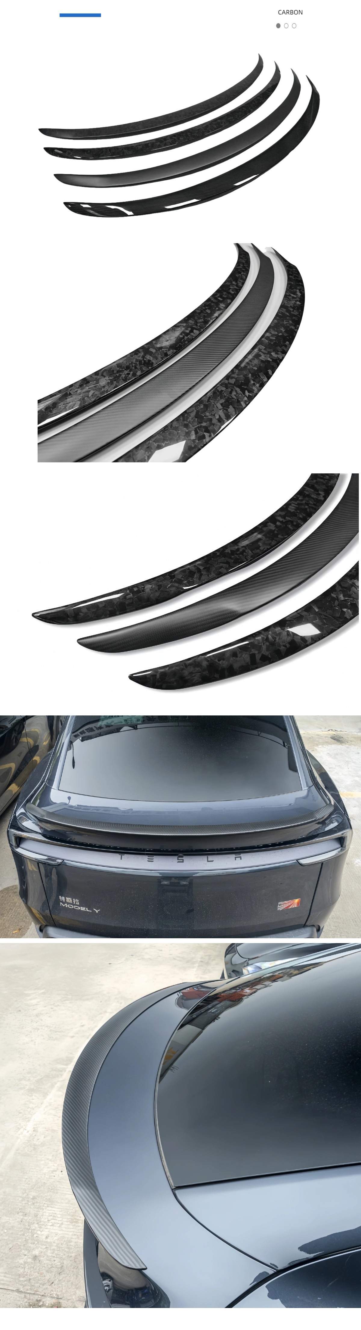 Car modification rear spoiler suitable for Tesla Model Y, no-drill installation, genuine dry carbon fiber fixed wind spoiler P model