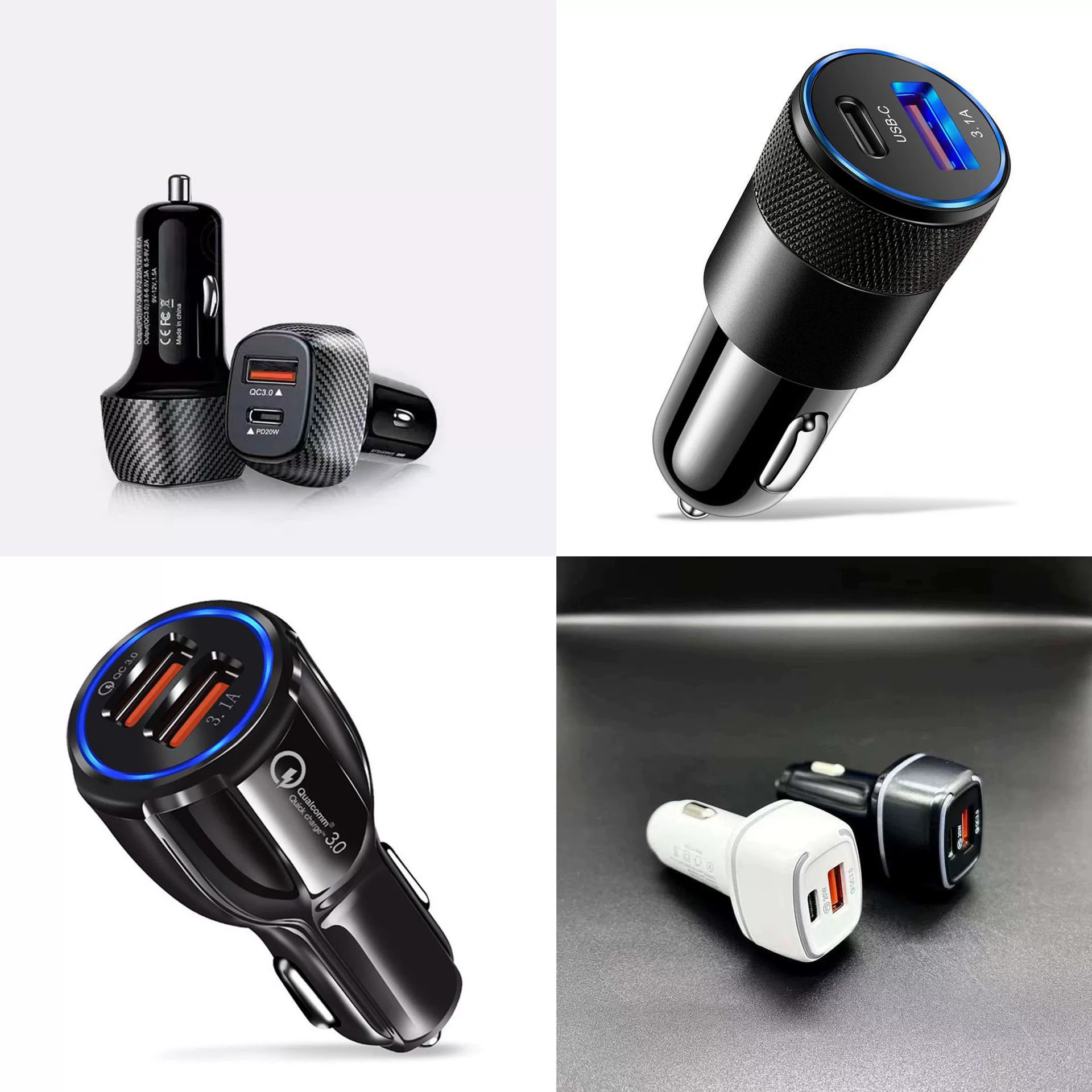 Трансграничное автомобильное зарядное устройство, маленькая стальная пушка PD + боулинг + смайлик + углеродное волокно, 15 Вт и 38 Вт, двойная быстрая зарядка