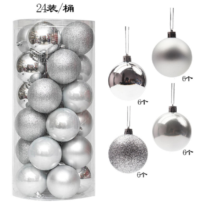 Decoración de árbol de navidad 3cm4cm6cm8cm bola de navidad de barril de plástico galvanoplastia mate bola de polvo brillante 24 paquetes mixtos