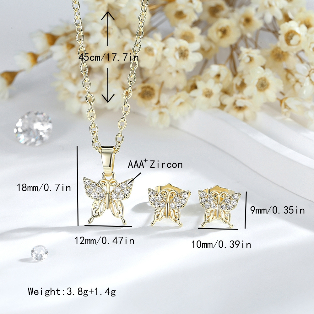 Amazon venta caliente mariposa juegos de joyería damas cobre oro 14K zircon colgante collar pendientes joyería al por mayor image 3