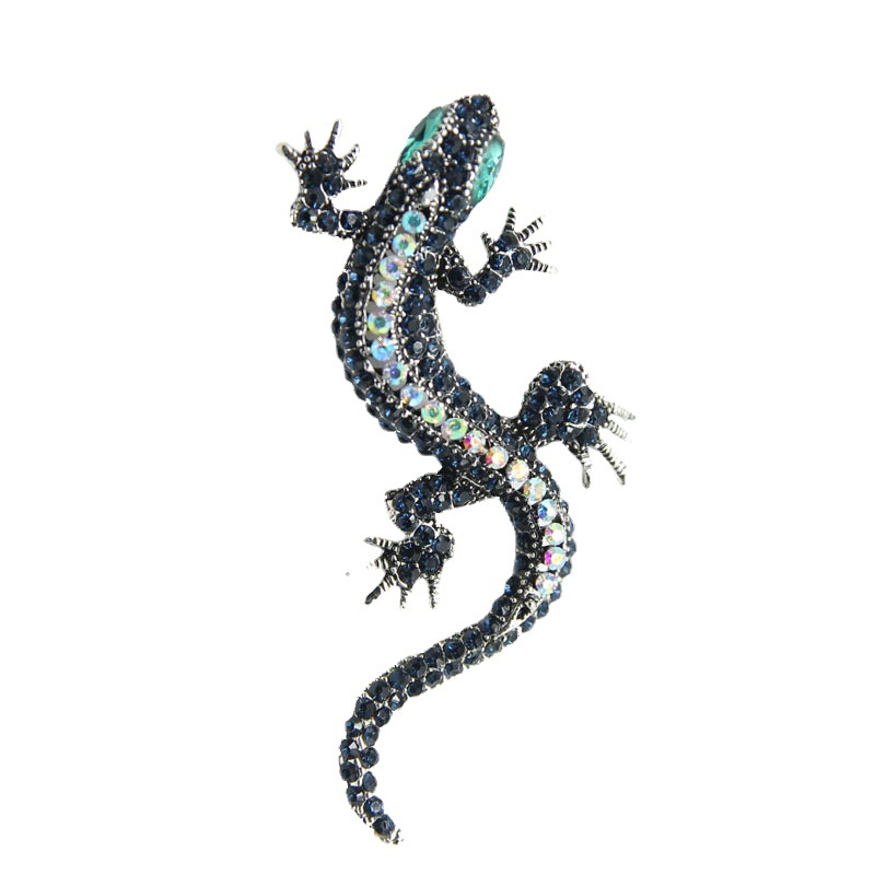 Europeo y americano retro personalizado lagarto Gecko broche pin electrochapado plata antigua animal ramillete collar pin ropa joyería para hombres y mujeres