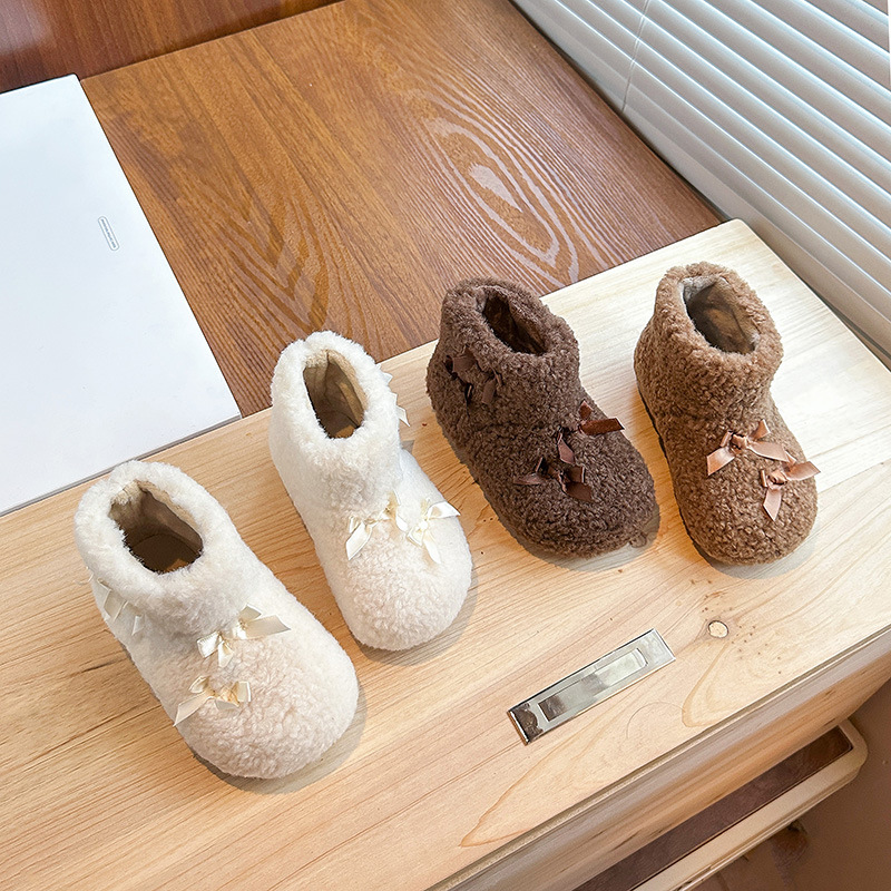 Girls' Winter Lamb Wool Cotton Boots, Baby Girl's Winter Style Short Boots, Kidsren's Cotton Shoes, Fur Boots, Snow Boots