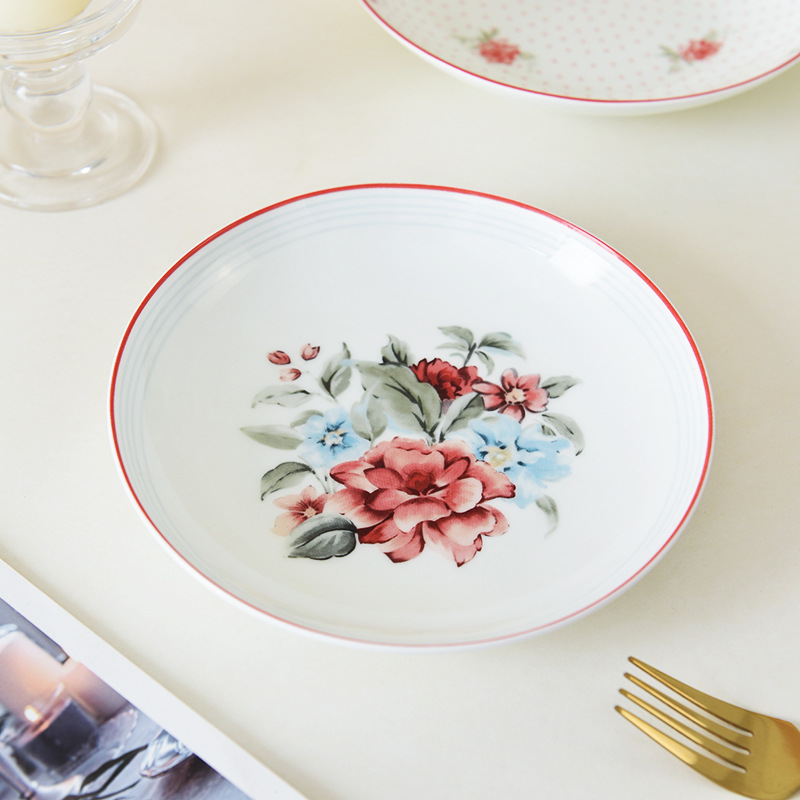 Juego de vajilla de porcelana de hueso de alto valor con flores románticas, platos, cucharas, vajilla de cerámica para bodas, vajilla de regalo para 4 personas image 3