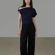 UNSPOKE 不对称斜肩T恤女露肩2025夏季新款修身显瘦感上衣棉