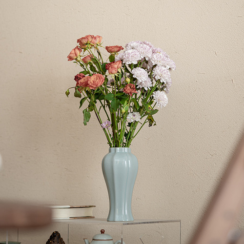 Ru kiln vase arrangement ceramic modern simple flower ware home furnishing tea set flower insert ceramic table top azure entrance hall