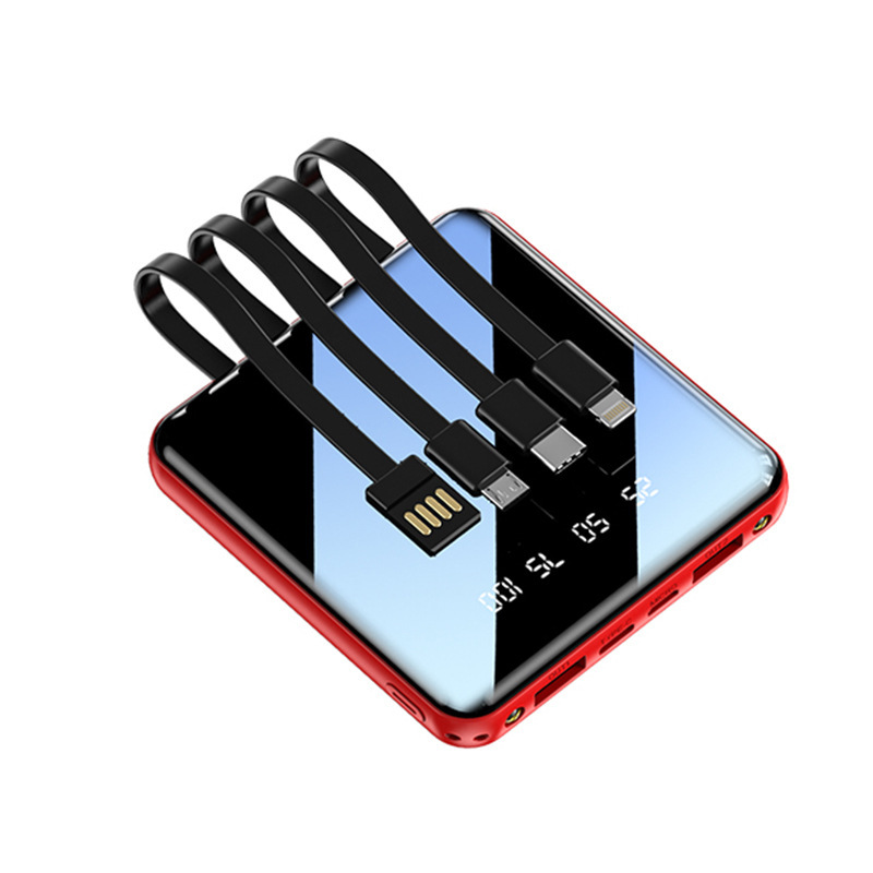 10000 mAh con cable de carga rápida de cuatro líneas de alta capacidad al aire libre ligera y portátil mini fuente de alimentación portátil lámpara LED