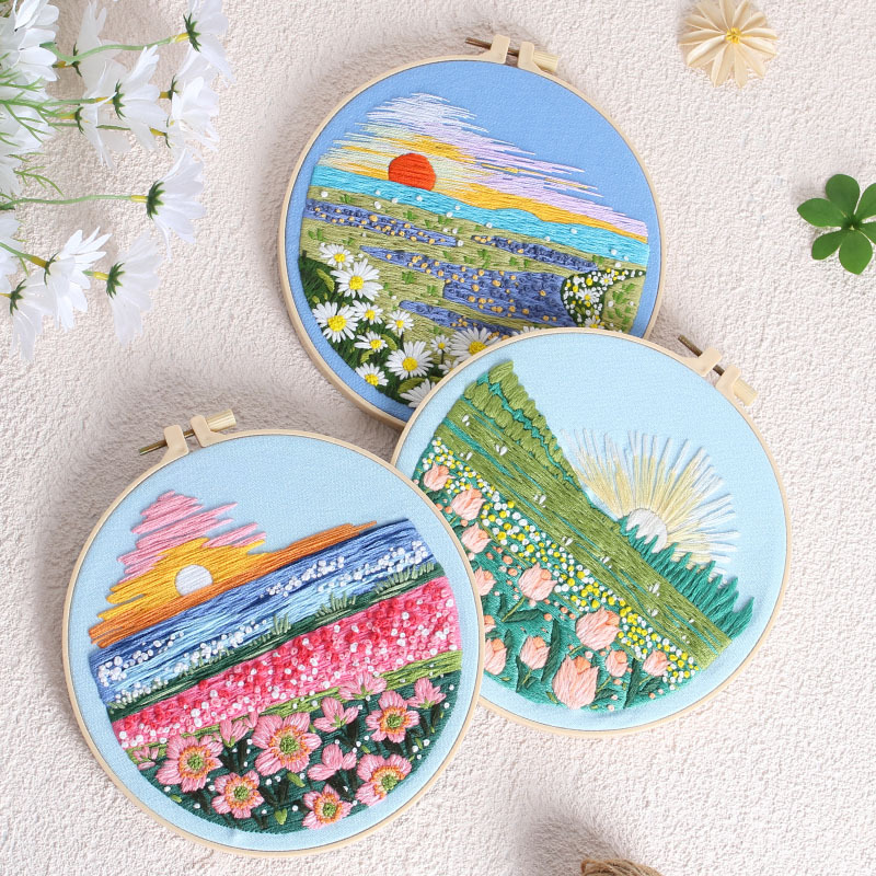 Nuevo paquete de material de bricolaje de bordado de paisaje y paisaje, kit hecho a mano, productos semiacabados autobordados creativos, inglés transfronterizo original