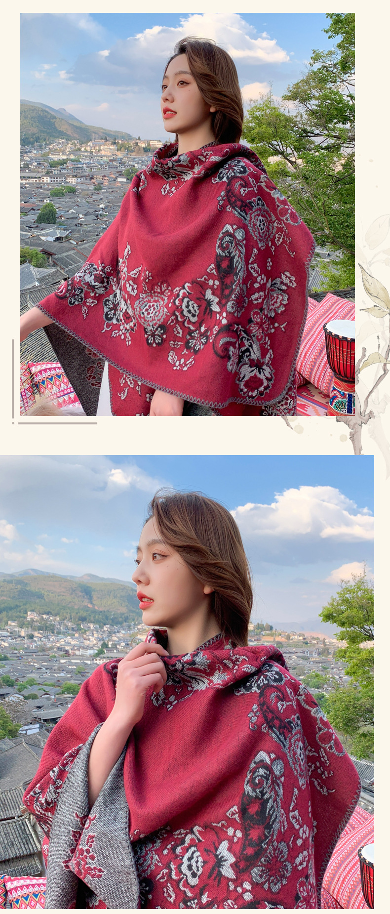 New Outdoor Travel Outing Printing Windproof Cape Shawl display picture 5