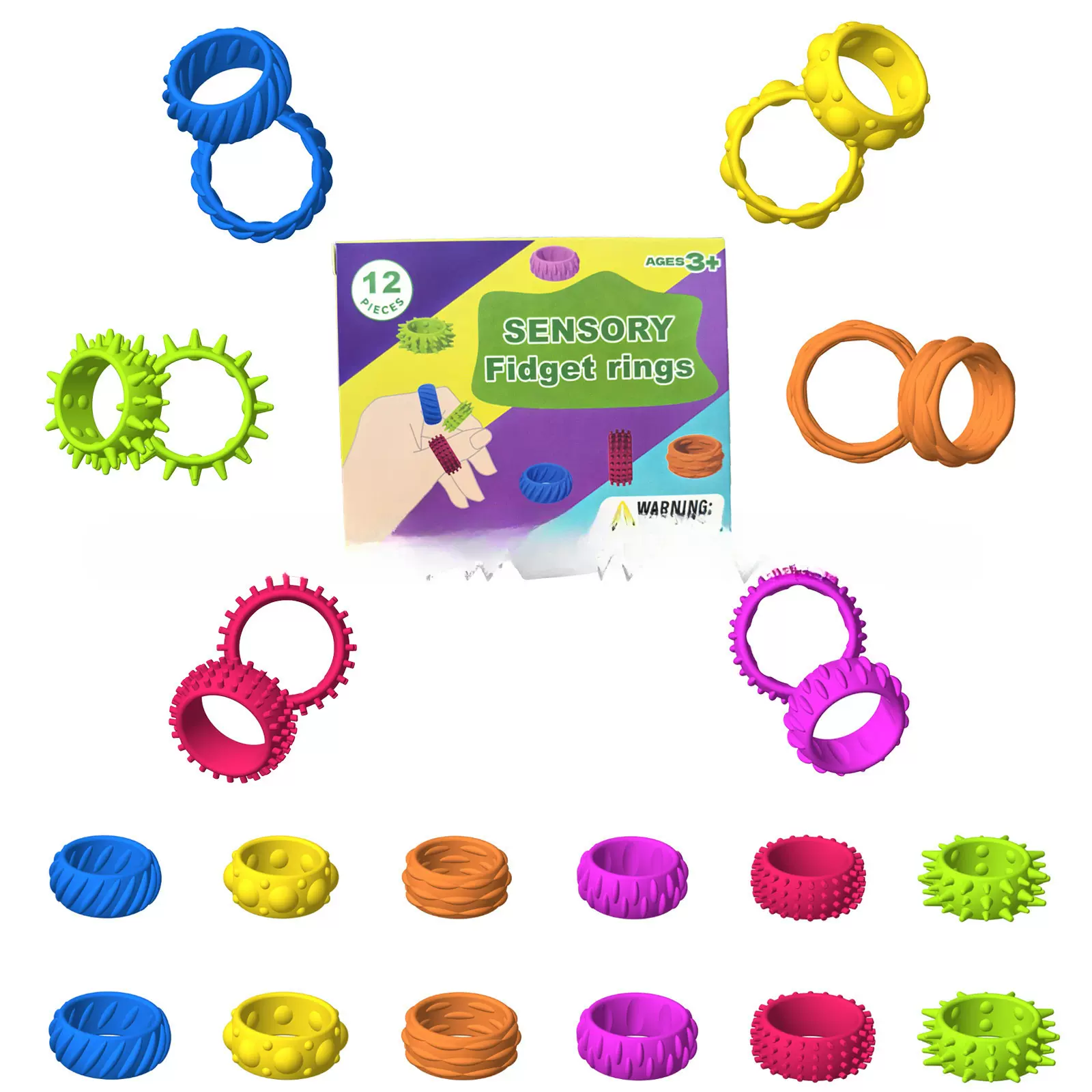 跨境新品 Fidget Toys儿童硅胶感官环硅胶解压玩具感官戒指