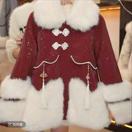 女童冬装皮草外套新款洋气中大童网红加绒加厚亲子款皮衣大毛领
