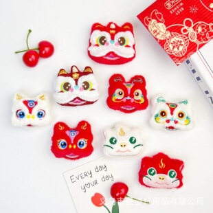 Cartoon Lion Wake Plush Brooch Red and White Lion Wake New Year Festive Accessories Chinese Style Shoes and Hats Clothing Hair Accessories Accessories Batch
