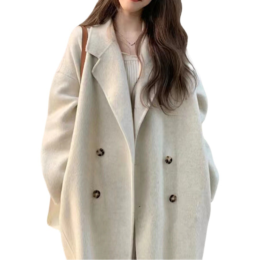 Abrigo de Lana de Doble Cara para Mujer con Doble Botonadura Manga Larga para Invierno