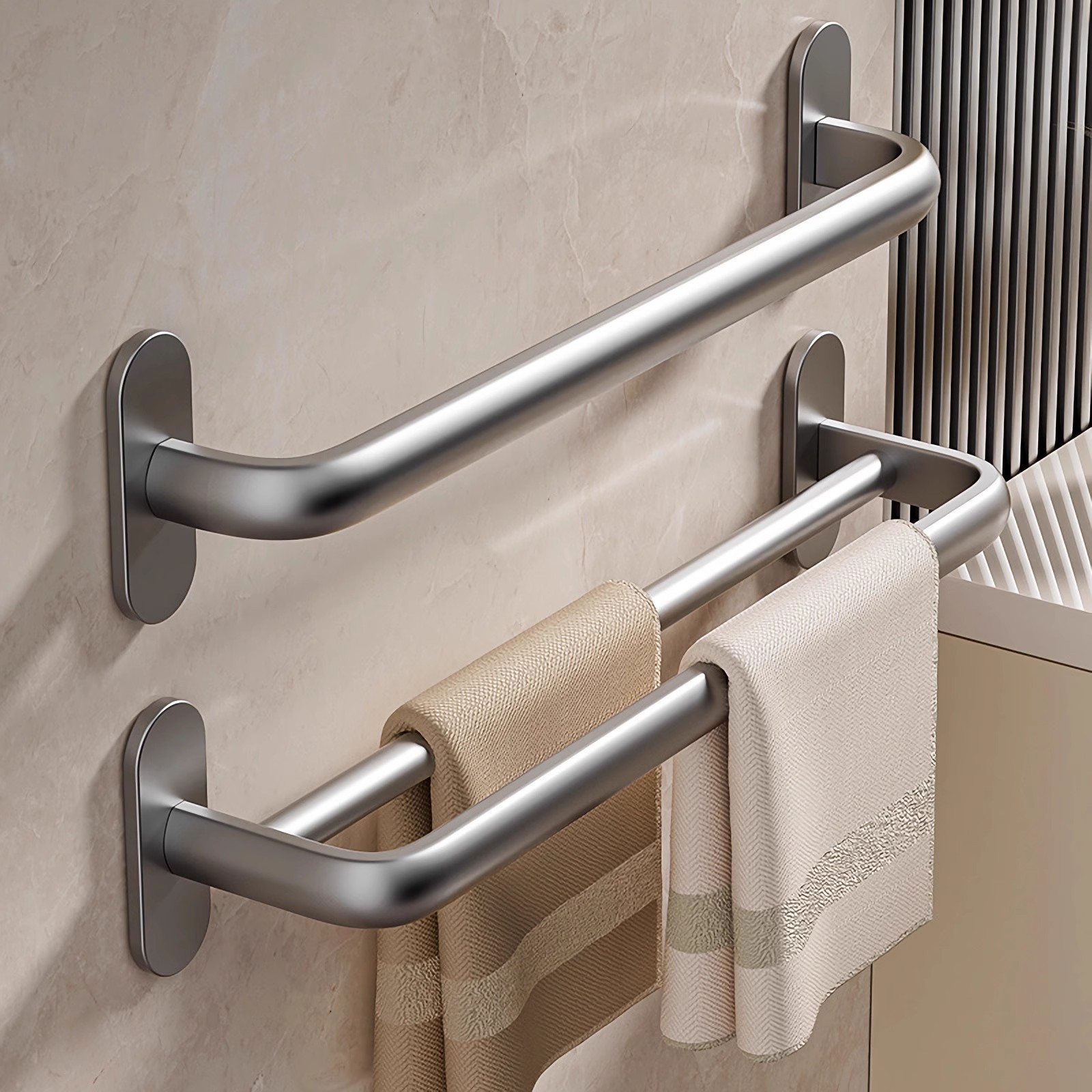 Gun Gray Stainless Steel Towel Rack Without Punching Single Pole Bathroom Towel Hanging Rod Double Pole Bathroom Towel Storage Rack