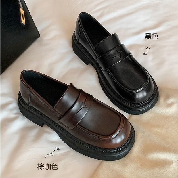 Genuine Leather Small Leather Shoes 2025 Autum New Thick-Soled Slip-On Loafers British Commuter Shoes Versatile Jk Shoes