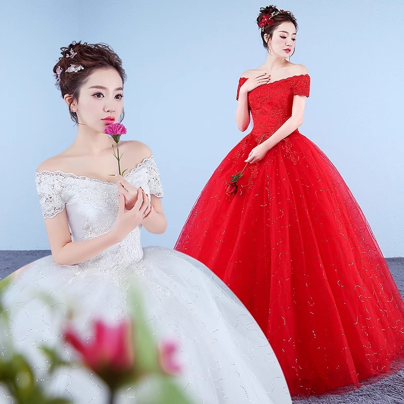 Vestido de boda rojo 2026 nuevo temperamento novia simple estilo coreano de hombro vestido de boda coreano pequeño delgado image 1