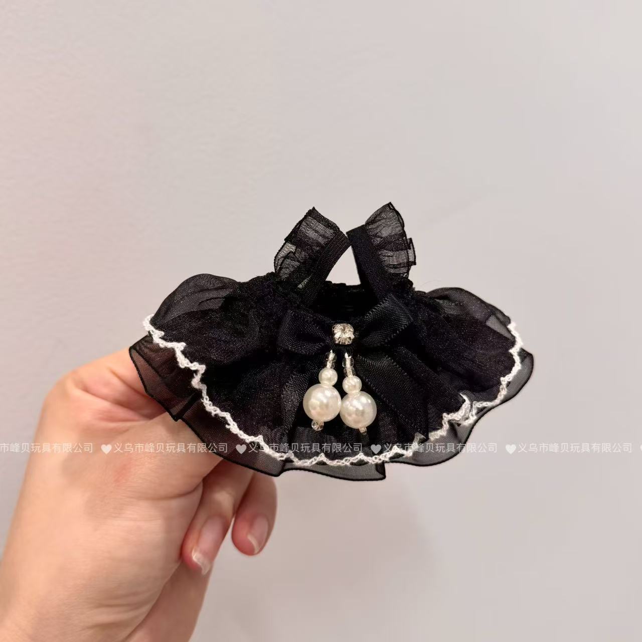 블랙 레이스 진주 블랙 리본 공주 드레스