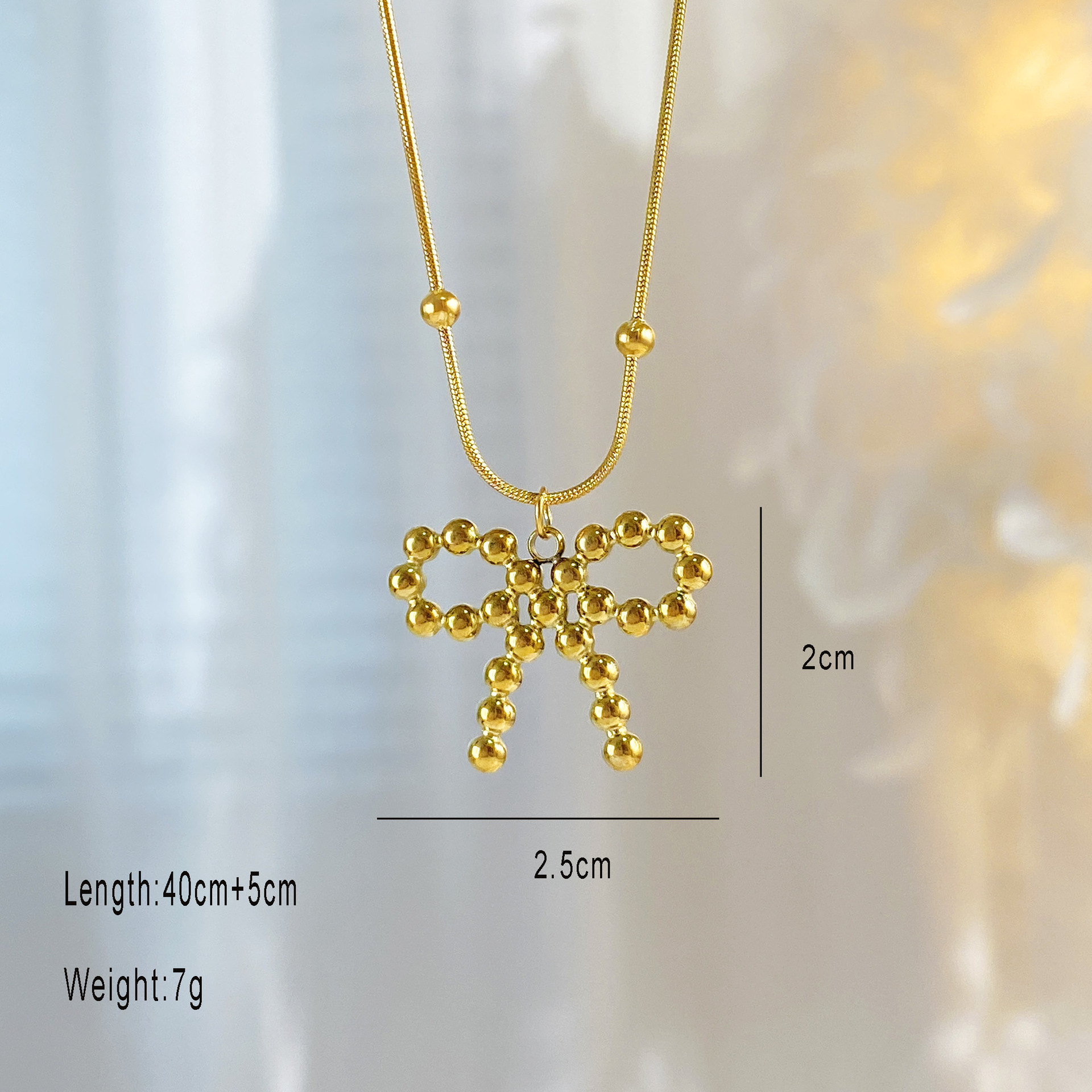 Pendant Necklace Classification Titanium Steel Chain Material 1 Piece Quantity Wholesale Jewelry Basic Simple Style Solid Color Bow Knot Titanium Steel 18K Gold Plated Plating Pendant Necklace