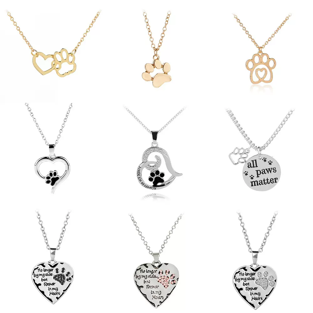 跨境Wish亚马逊热卖欧美时尚新款爱心狗爪拼接吊坠项链配饰厂家批