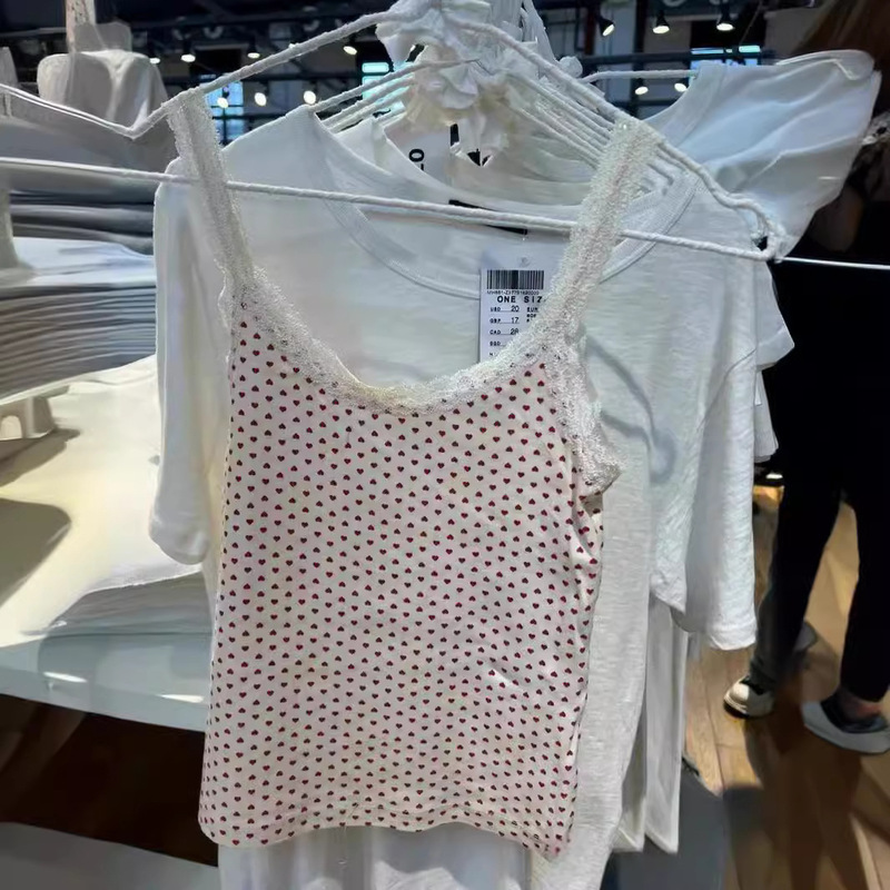 BM style American style retro red love lace camisole women's bm hot girl slim fit red love short top