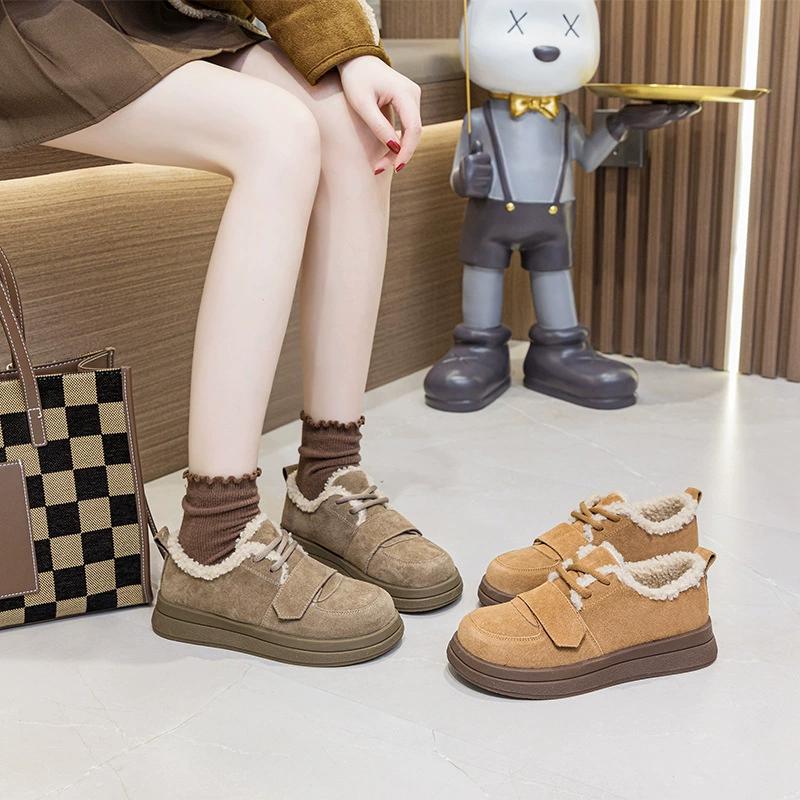 Туфли из натуральной кожи на флисовой подкладке, Женские Новые осенне-зимние туфли, теплые кожаные туфли в британском стиле, пушистые туфли на толстой подошве