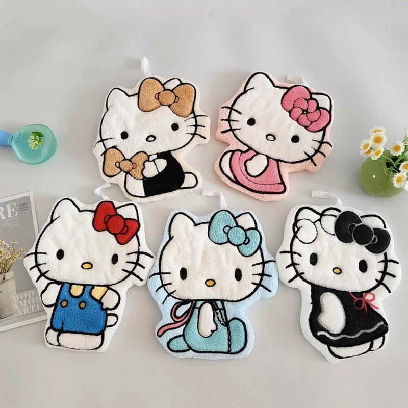 Cute Kt Hand Towel for Wiping Face, Hanging Type, Double-Layer Thickened, Soft and Cute Towel for Kitchen and Bathroom, Household Gift
