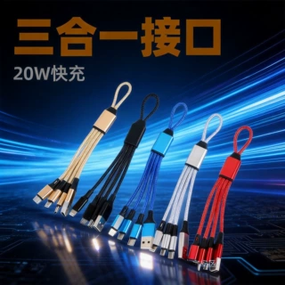 USB2.0三合一快充数据线40W编织线16cm适用Type-C安卓小口