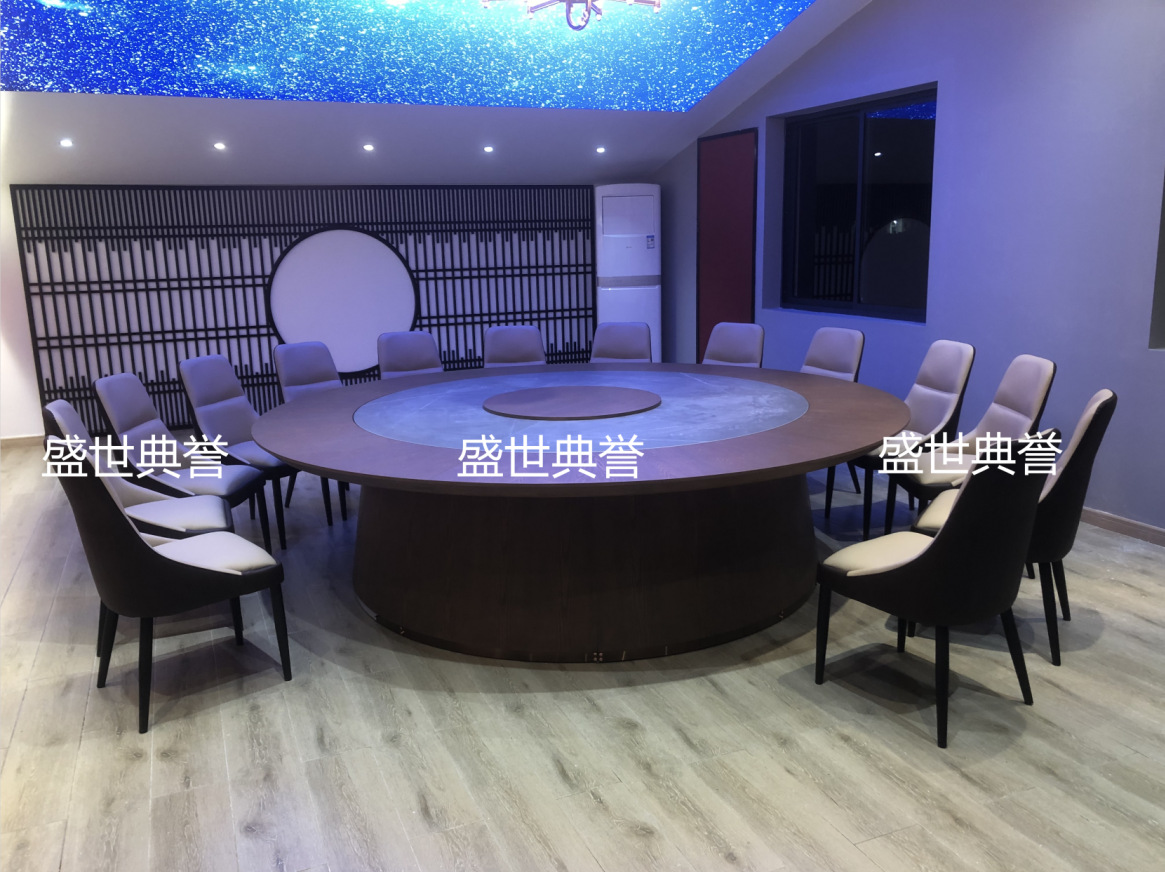 上海高端会所现代轻奢电动餐桌海鲜酒店包厢升降机芯桌面齐平圆桌详情21