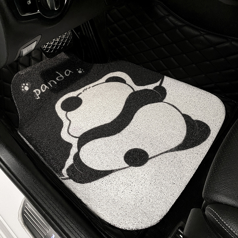 卡通熊貓汽車腳墊絲圈通用單片主駕駛防髒裝飾車內車墊後排腳踏墊