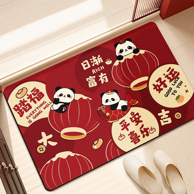 Hot Selling Red Festive New Chinese Style Bathroom Floor Mats Bathroom Door Non-Slip Foot Mats Household Sink Absorbent Mats