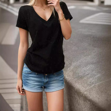 Summer Short Sleeve T-Shirt Casual V-Neck Long Tunic Plain T