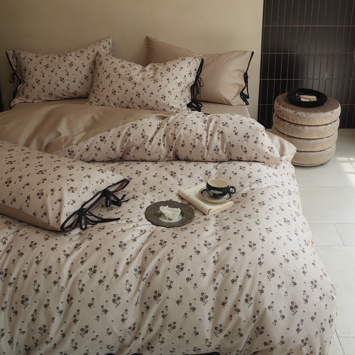 Nordic French Vintage Boho Class A French Vintage Small Floral 100-thread-count Sateen Long-staple Four-piece Set, Pure Cotton Bed Sheet And Duvet_voghion.com