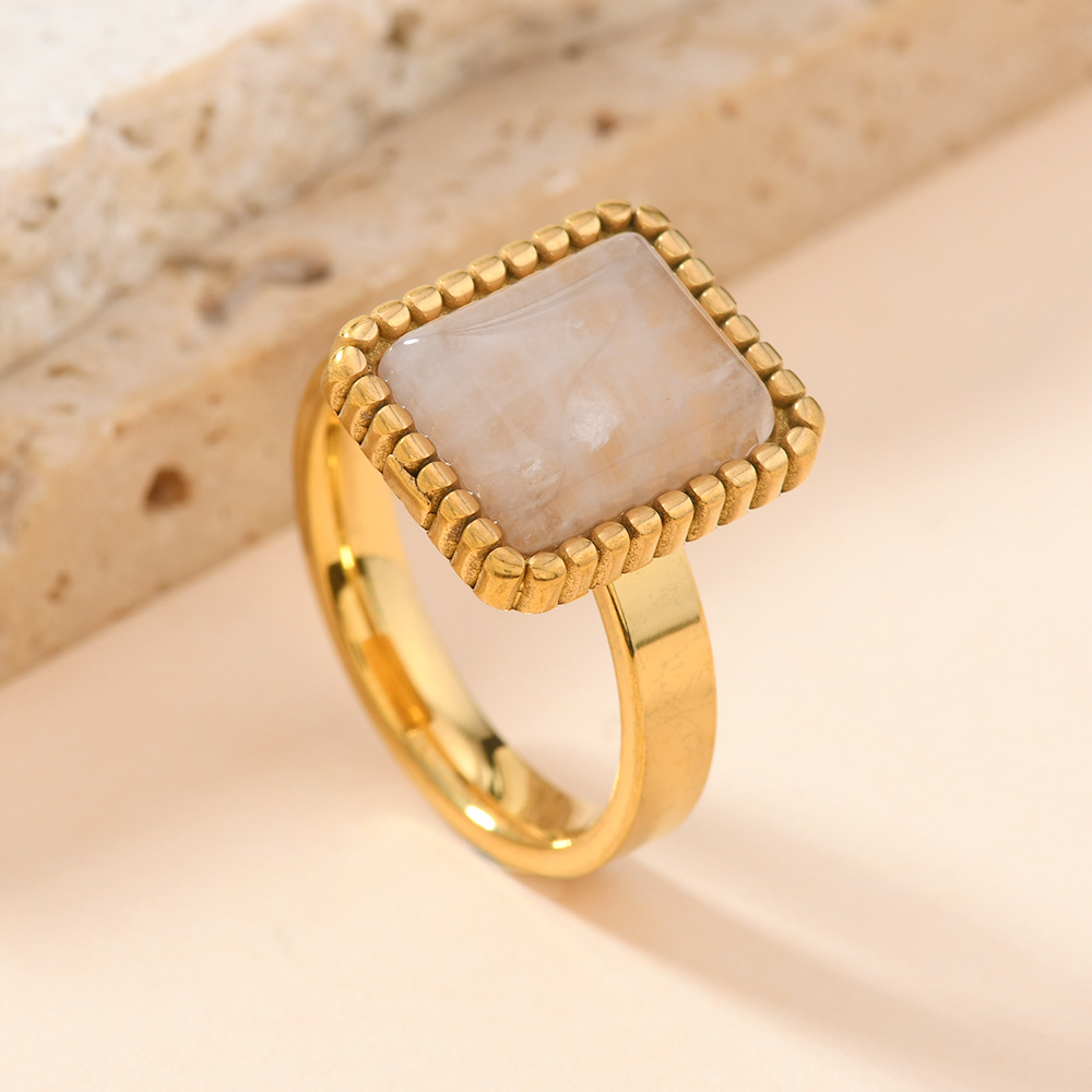 Europa y los Estados Unidos acero inoxidable transfronterizo joyería de fundición punto de onda rectangular anillo de piedra natural anillo de moda fabricantes de anillos de pareja image 9