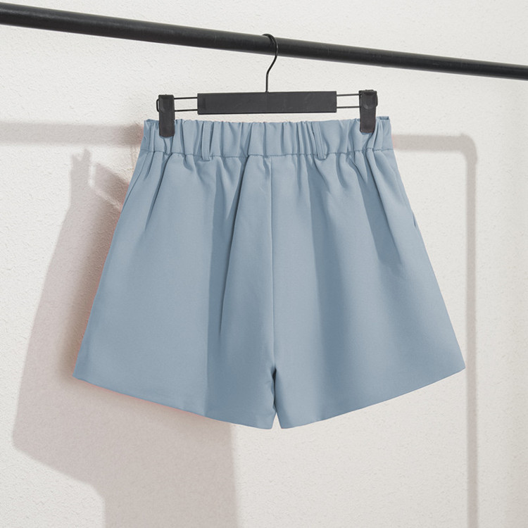 Damen Casual High Waist Loose Fit Graue Shorts Sommer Gerades Bein Bermudashorts mit Knöpfen_voghion.com