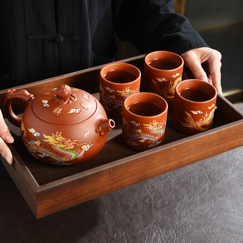 Gran tamaño de tetera de arena púrpura decolorante caliente hecha a mano té de dragón y phoenix té para hacer té para el hogar no caliente