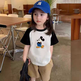 童装女童米奇短袖t恤2024新款儿童夏季纯棉体恤上衣宝宝大童夏装