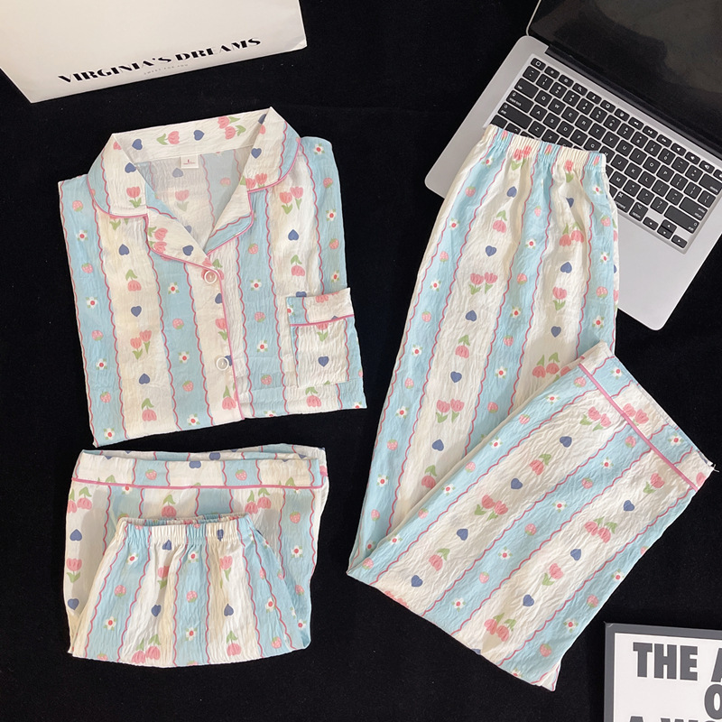 Japonés helloKitty nube de algodón puro pijamas de pareja verano de manga corta para mujer servicio a domicilio de tres piezas para hombre