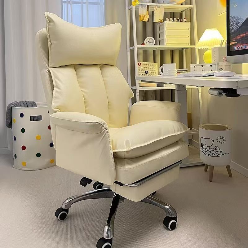 Computer Chair for Home Use, Lazy Sofa Chair for Girls, Comfortable for Long Sitting, Reclining Office Chair, Leisure Study Room Chair, Cream Style Chair